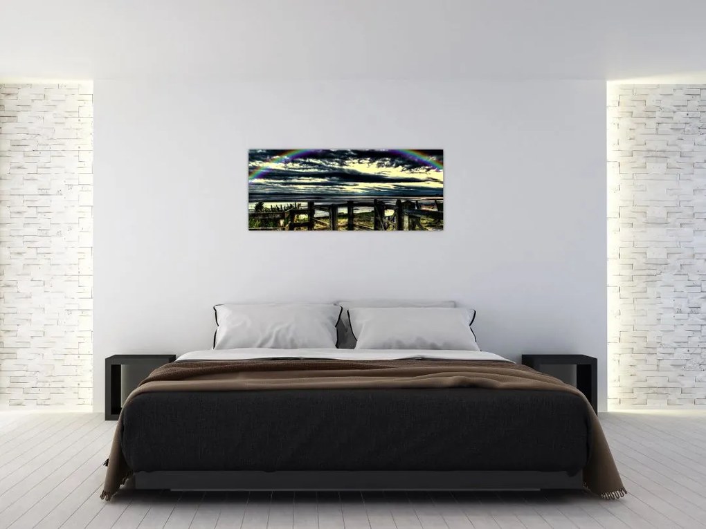 Tablou cu curcubeu deasupa mării (120x50 cm)
