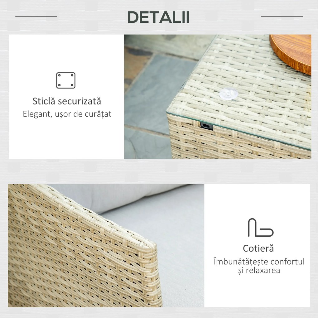 Set Mobilier Grădină Modular 7 Piese, Măsuță, Fotoliu, Canapele Ratan PE, Perne Incluse, Bej | Aosom Romania