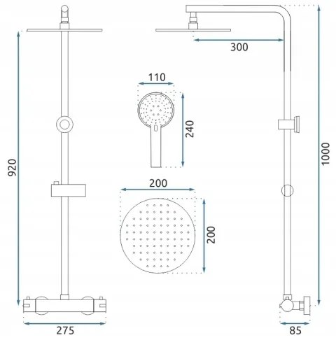 REA-P8413 - Set de duș BLISS cu baterie termostatică, finisaj auriu periat