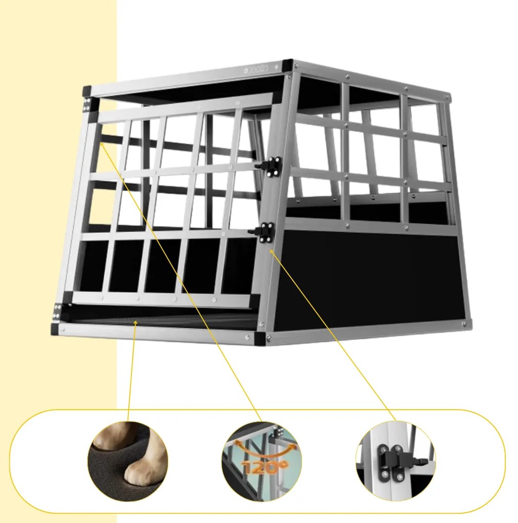 Cușcă de transport pentru câini BRUNO, 70x54x51cm, argintiu/negru Cadoca