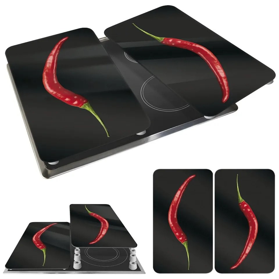 Set 2 protecții din sticlă pentru aragaz Wenko Peperoni, 52 x 30 cm