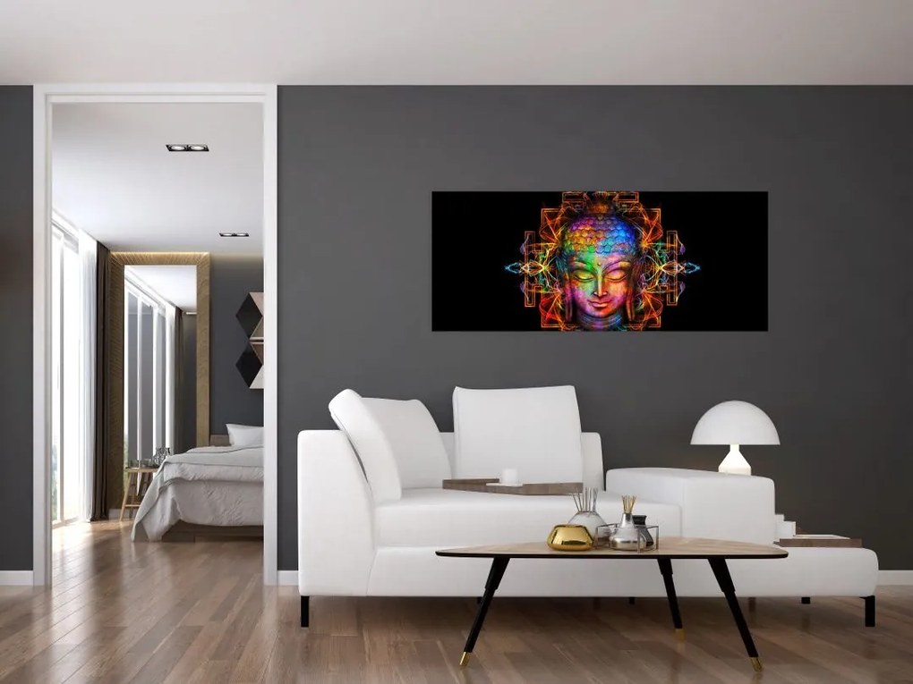 Tablou - Bustul lui Buddha în culori neon (120x50 cm)