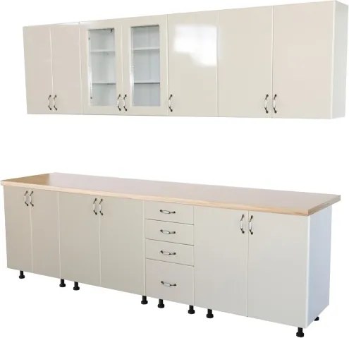 Bucatarie Zebra 260 cm din MDF Vanilie cu blat termoizolant artar