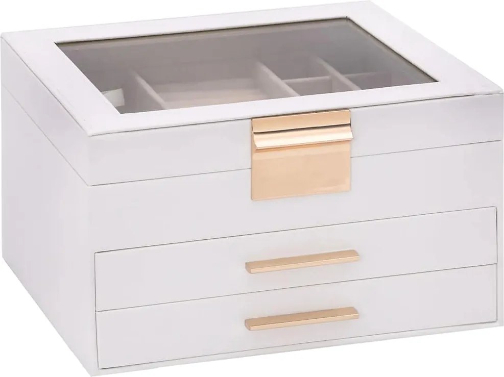 vidaXL Cutie de bijuterii 3 straturi alb 23x20,5x14 cm