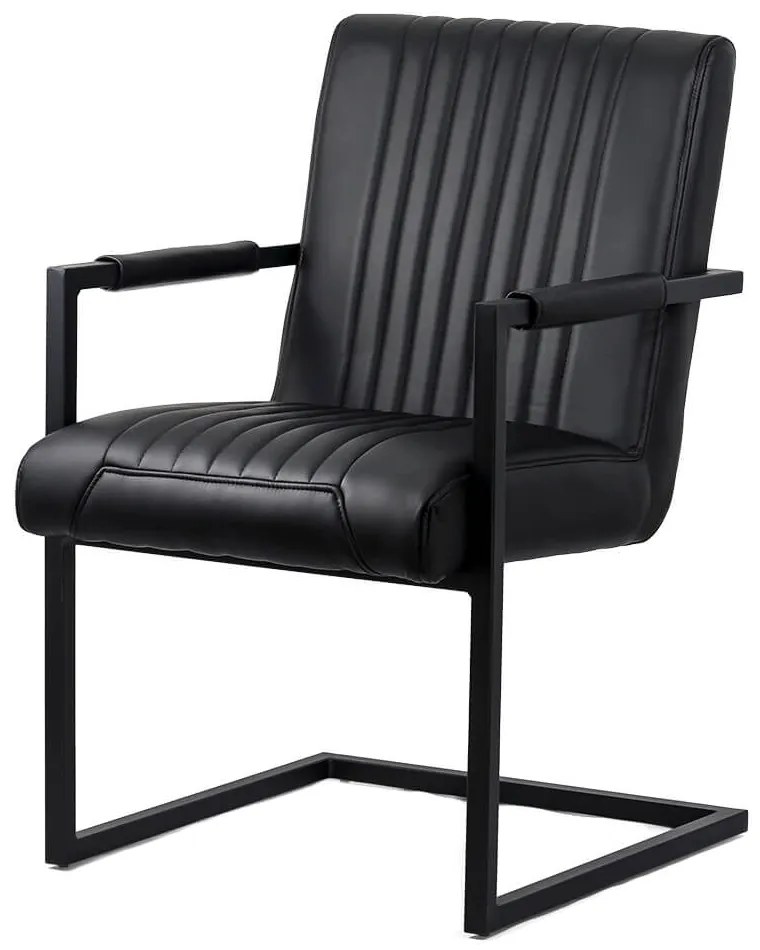 Scaun vizitator negru OFF 834 din piele ecologică cu mânere metalice și cadru vopsit