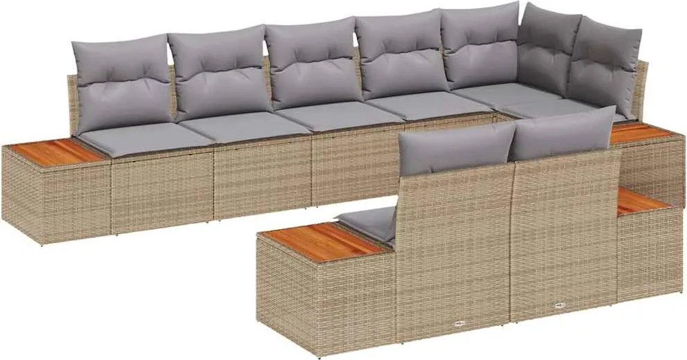 vidaXL Set de canapele pentru grădină cu pernă 8 pcs Bej Rattan poli