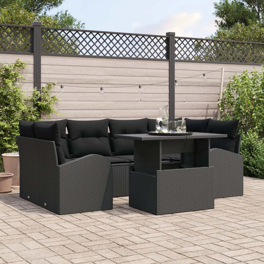 vidaXL Set de canapele pentru grădină cu pernă 7 pcs Negru Rattan poli