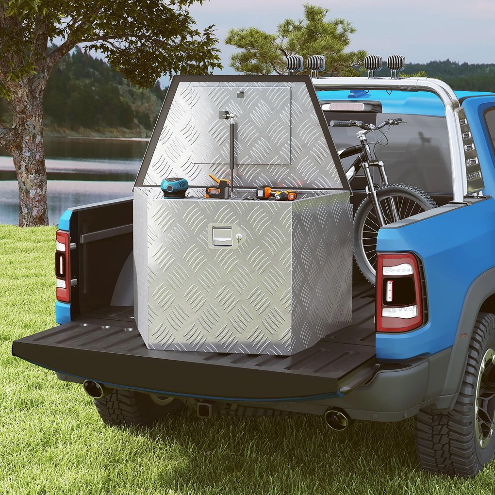 HOMCOM Cutie de scule pentru remorcă cutie de depozitare din aluminiu cu încuietoare formă trapezoidală 73,7 x 41 x 46 cm argintiu | Aosom Romania