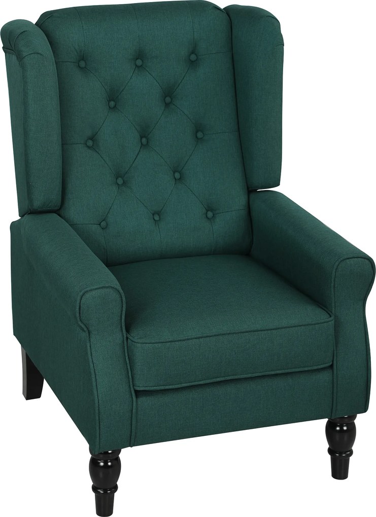 HOMCOM Fotoliu elegant cu urechi, bine tapițat, husă detașabilă, 74 x 86 x 102 cm, Verde închis | Aosom Romania