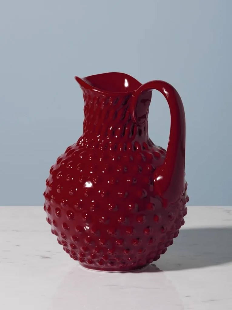 Carafă din ceramică roșu granat, 2 L, cu model hobnail în relief, 23,5 x 19,5 x 15,5 cm, „Pointe de Diamant”
