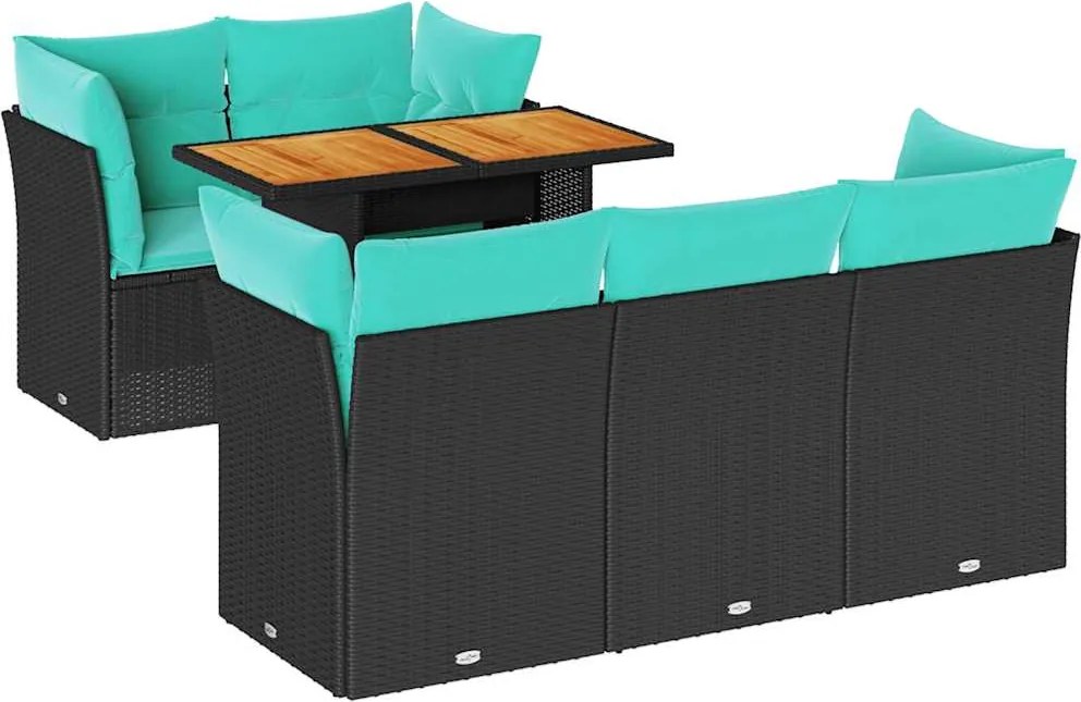 vidaXL Set mobilier de grădină cu perne, 6 piese, negru, poliratan