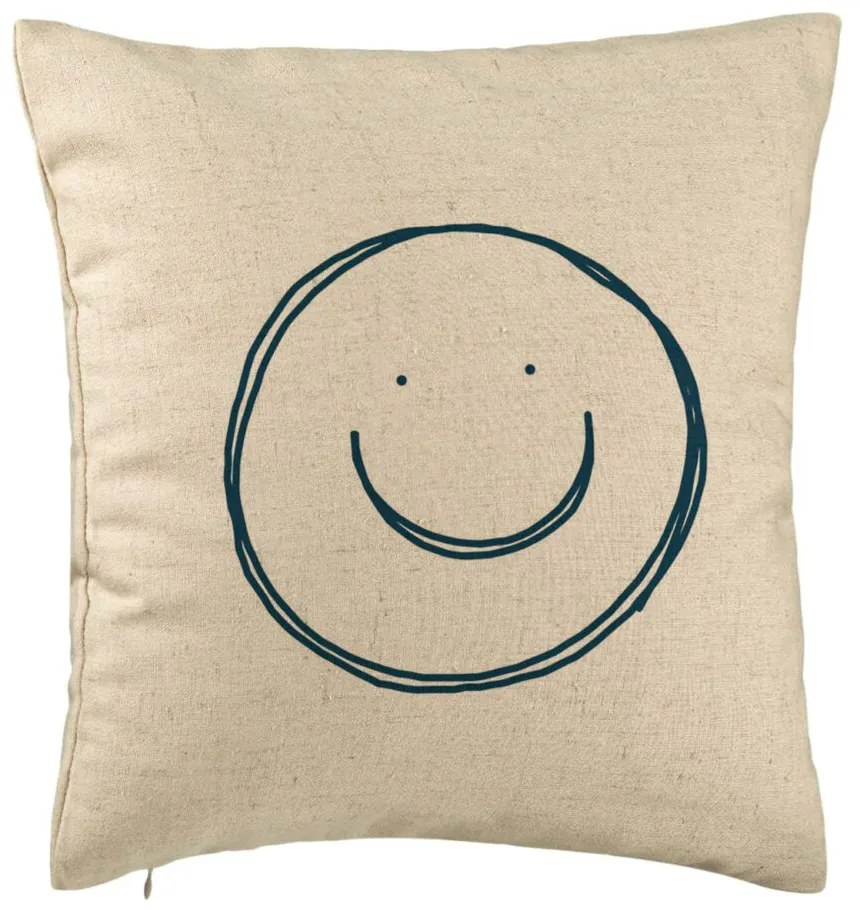 Perna Decorativa, Model Smiley Face, 40x40 cm, Bej, Husa Detasabila, Burduf