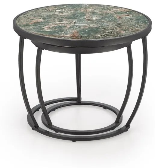 Set 2 mese de cafea Ines marmura verde/negru