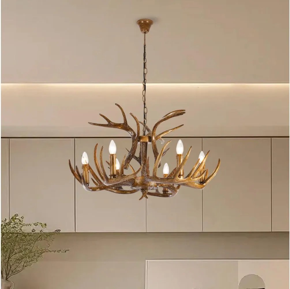 BRILAGI - Candelabru suspendat pe lanț DEER 6xE14/10W/230V Ø 80 cm coarne