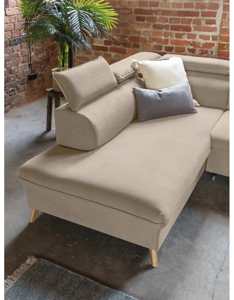 Colțar bej extensibil cu tapițerie din catifea (cu colț pe partea stângă /în formă de "U") Sweet Harmony – Miuform