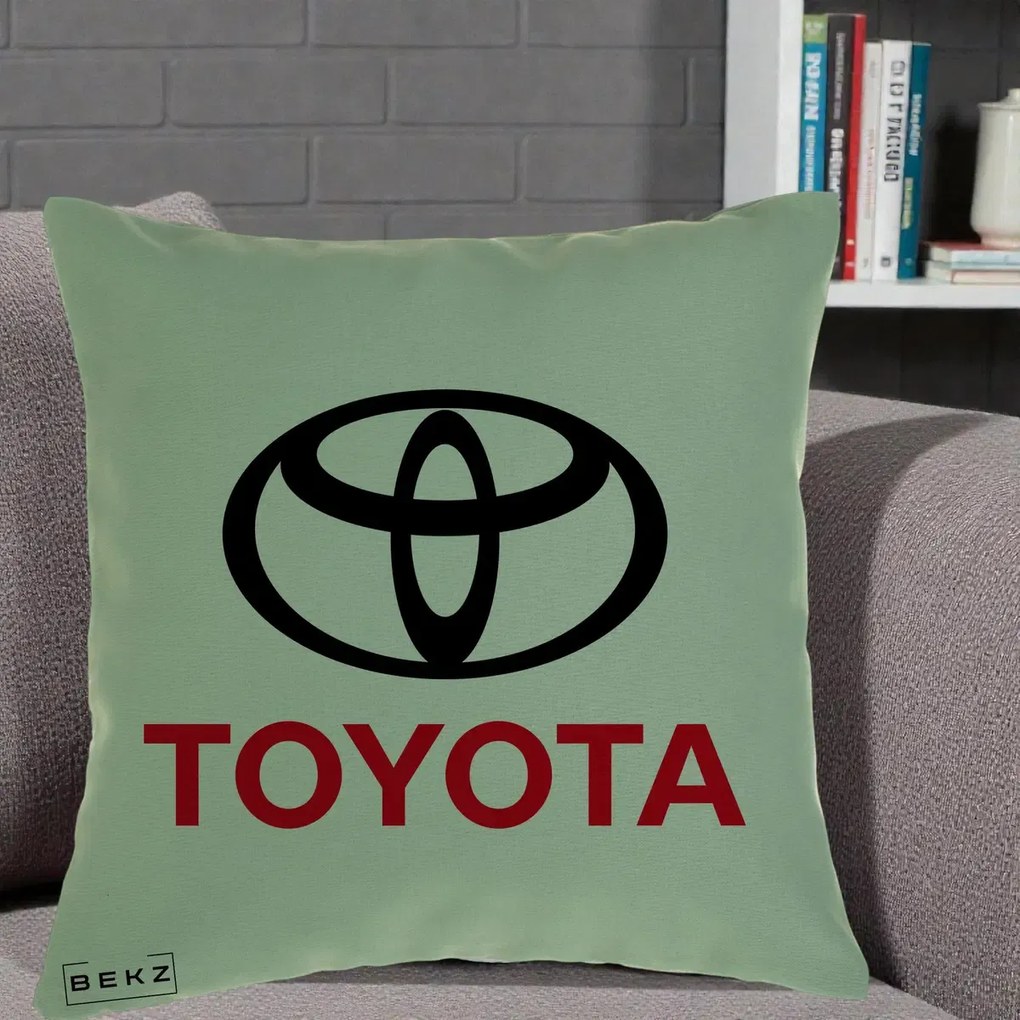 Perna Personalizata cu emblema Toyota, 40x40 cm, Verde, Husa Detasabila, Perna Inclusa, BEKZ®