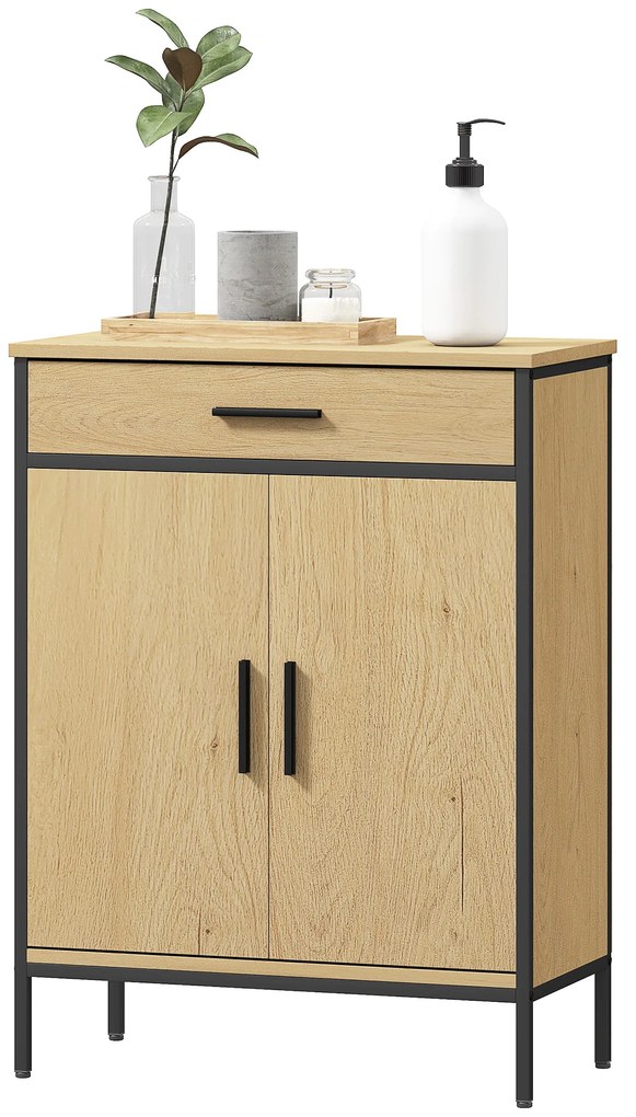 HOMCOM Mobilier de baie cu sertar, dulap cu ușă, raft reglabil și balamale cu închidere, 60 x 30 x 80 cm, stejar | Aosom Romania
