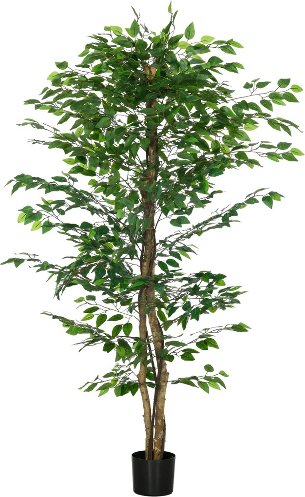 HOMCOM Plantă Artificială de Ficus cu 1260 Frunze, Plantă Artificială cu Ghiveci Inclus, Ø17,5x14,5 cm, Verde | Aosom Romania