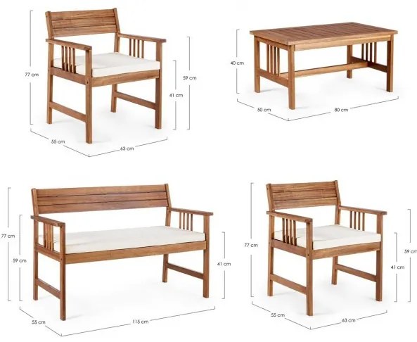 Set mobilier gradina 4 piese crem/natural din stofa si lemn de Acacia, Noemi Bizzotto