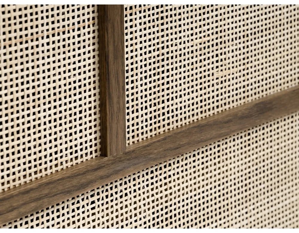 Comodă maro închis joasă cu aspect de lemn de stejar cu ușă glisantă 180x80 cm Barrali – Unique Furniture