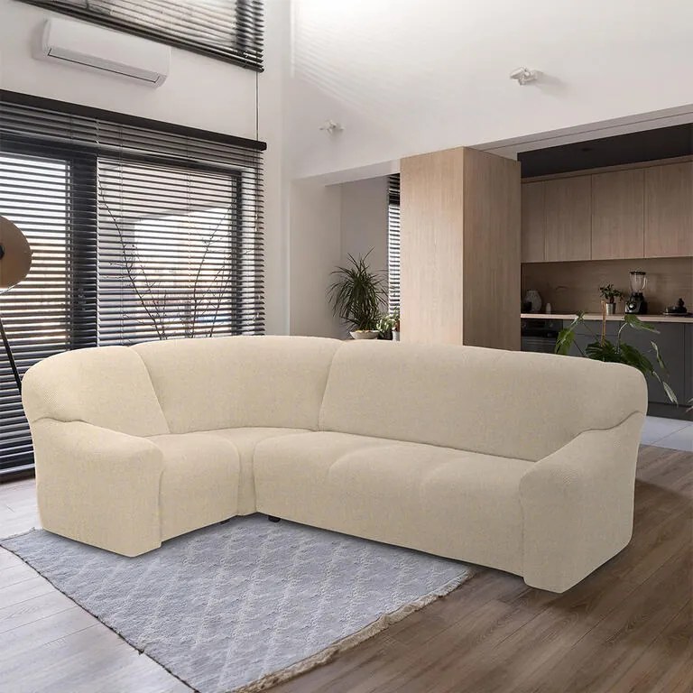 Huse super elastice HARMONIA smântânii colțar (l. 340 - 540 cm)