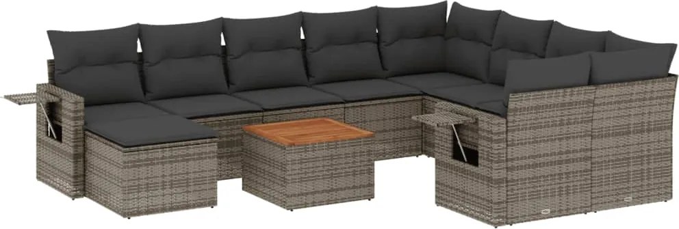 vidaXL Set canapele de grădină cu perne, 11 piese, gri, poliratan