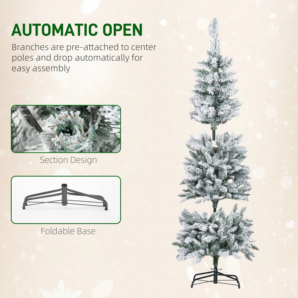 HOMCOM Brad de Crăciun Înzăpezit cu 180 de Lumini LED cu 11 Efecte și 479 de Ramuri, Ø65x180 cm, Verde și Alb | Aosom Romania