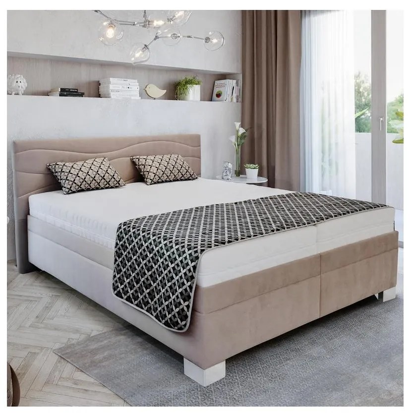 Pat tapițat WINDSOR cu saltea 180 x 200 cm, bej