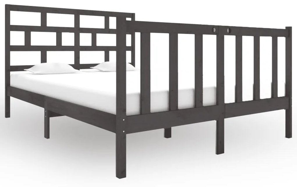 3101320 vidaXL Cadru de pat mic dublu, gri, 120x190 cm, lemn masiv de pin