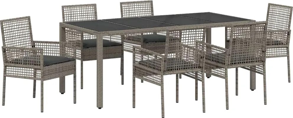 vidaXL Set de masă pentru grădină 7 pcs Gri poliratan