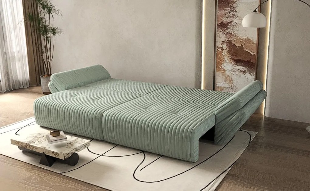 Canapea extensibilă dumonde cu ladă de depozitare si sezut confortabil din spuma high-density, Berlin Ambience Mint 300x100 cm