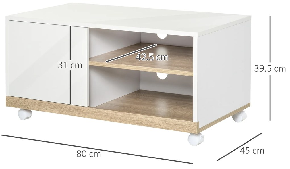 HOMCOM Dulap pentru TV Tip Cărucior cu 1 Ușă și 2 Compartimente Deschise, 80x45x39,5 cm, Alb | Aosom Romania