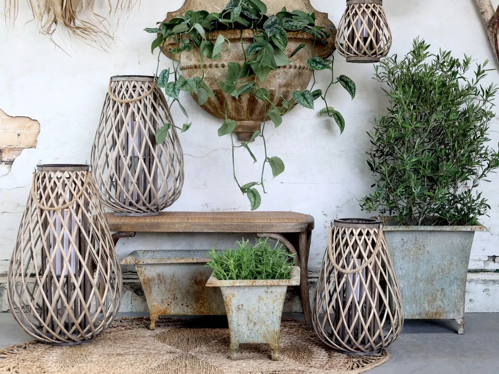Bancheta din lemn de cauciuc, rattan si rachita , cu aspect vintage, Old French