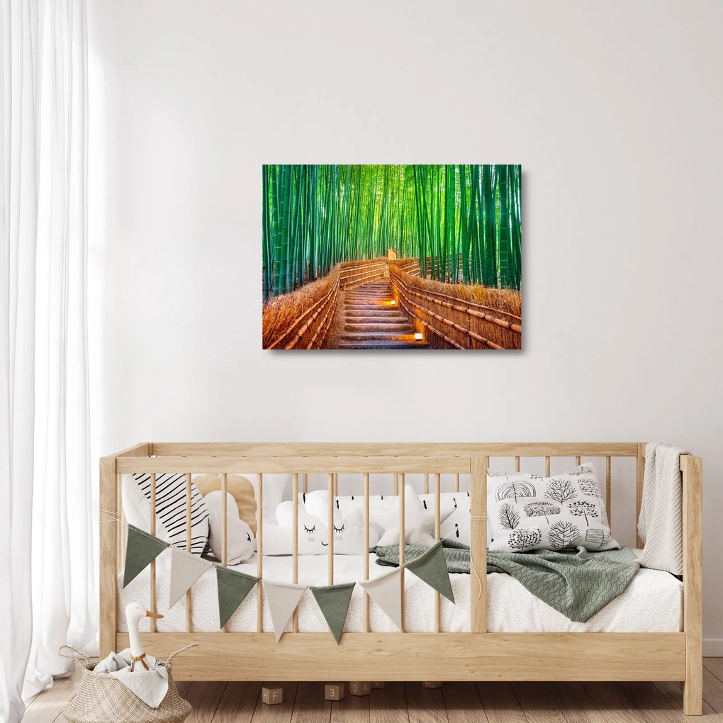 Tablou pe sticlă - Pădure de bambus japoneză (70x50 cm)