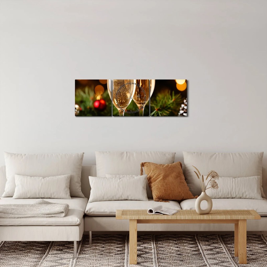 Tablou - Pahar de șampanie (cu ceas) (90x30 cm)