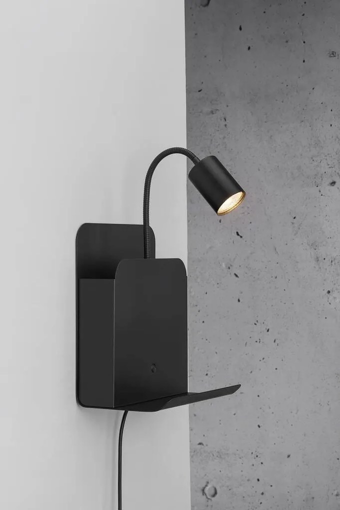 Aplica de perete, mufa USB, design modern ROOMI negru 2112551003 NL