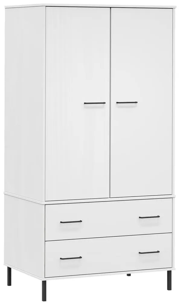 350990 vidaXL Șifonier cu picioare metalice OSLO, alb, 90x55x172,5 cm, lemn