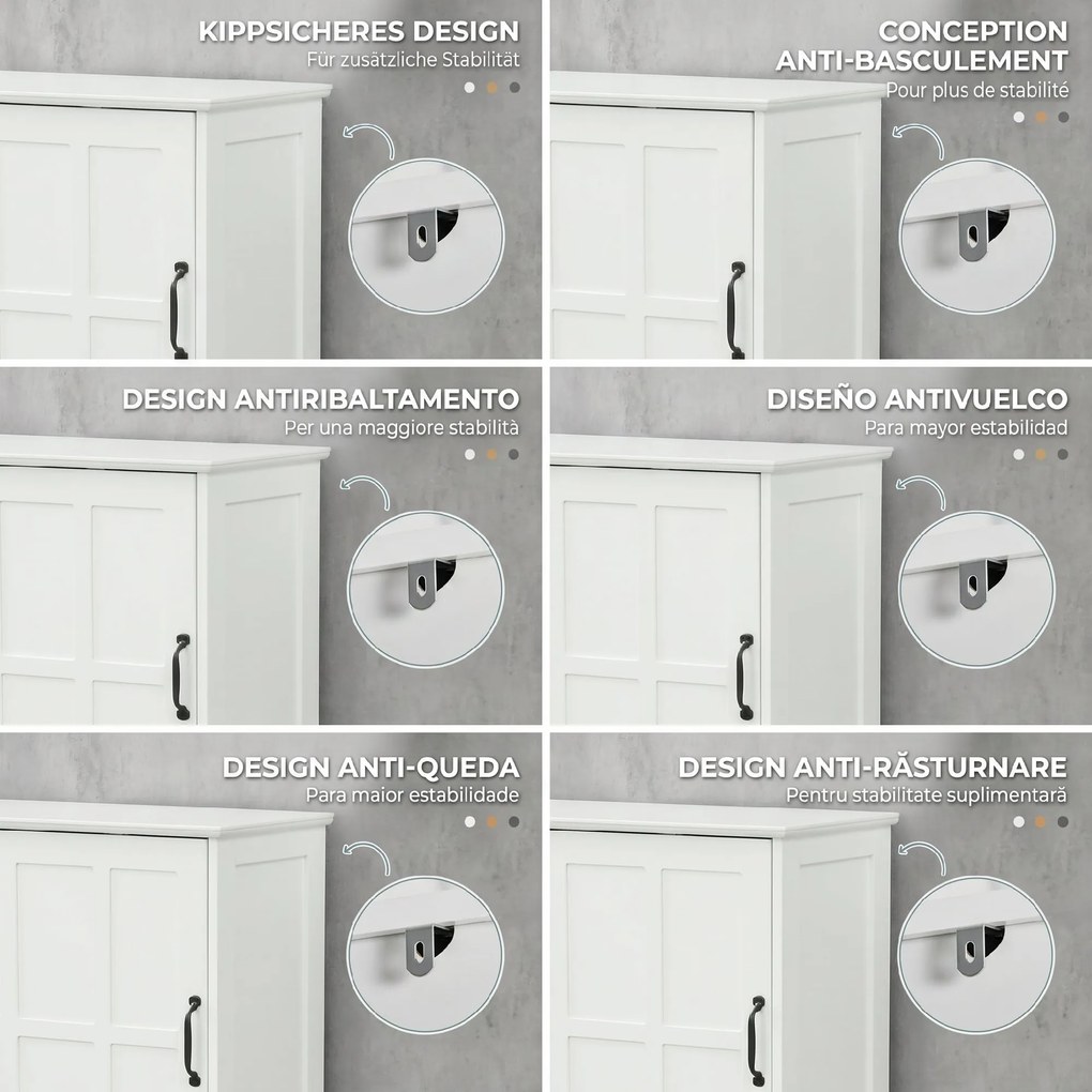kleankin Dulap Modern pentru Baie, Mobilier Îngust cu Raft Deschis, Sertar, Uși Încastrate și Rafturi Ajustabile Alb | Aosom Romania