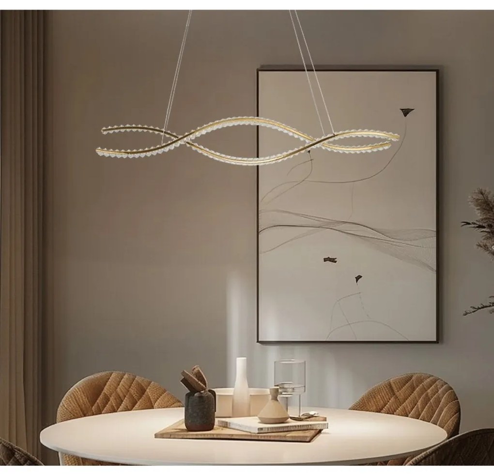 Lustra LED CCT suspendata cu telecomanda SPARK WAVES 120 auriu