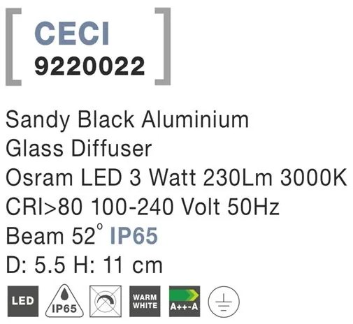 Spot LED aplicat de exterior IP65 CECI negru 5,5cm NVL-9220022