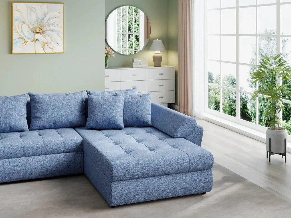 Colțar extensibil  dumonde cu ladă de depozitare si sezut confortabil din spuma high-density, Loana U Enjoy Blue 355x185 cm