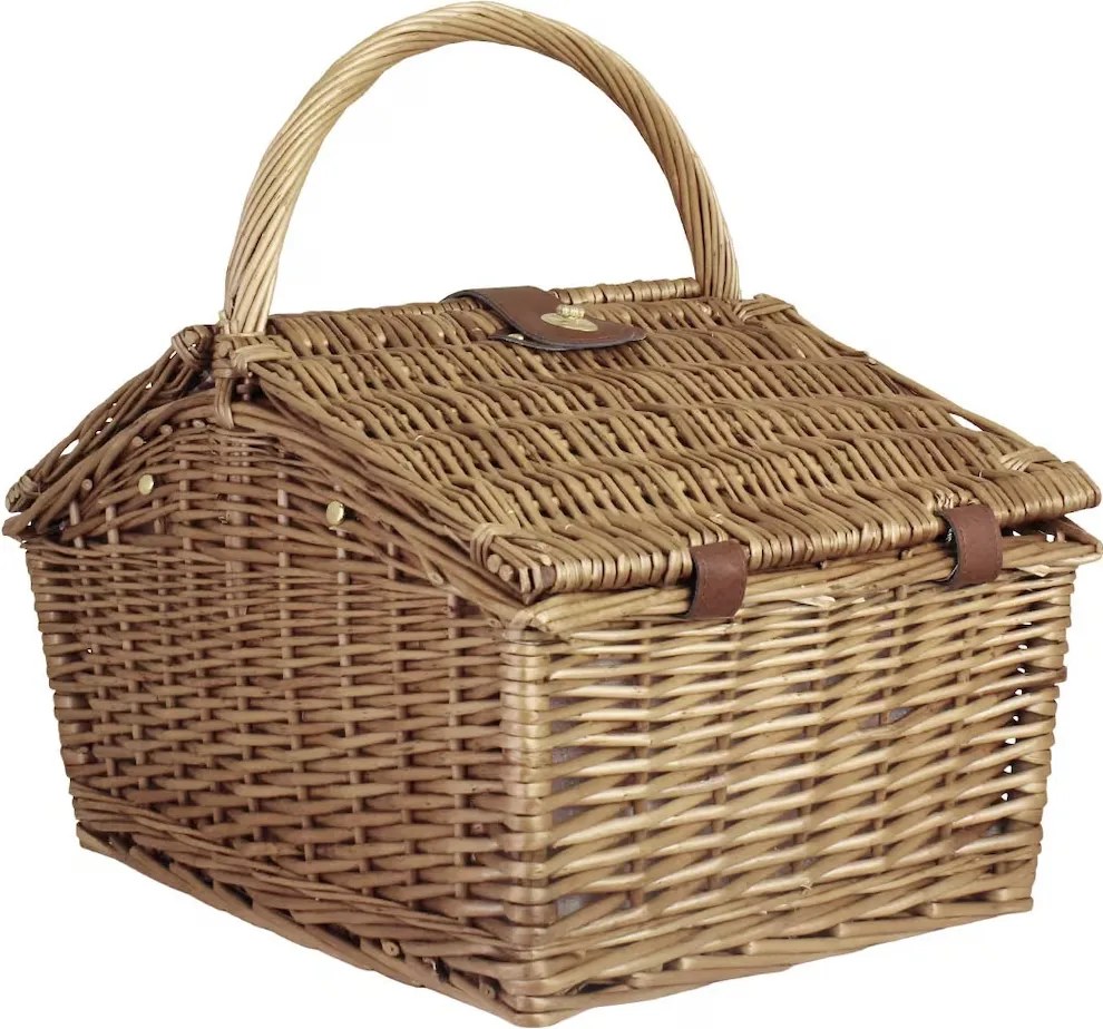 Coș de picnic din răchită împletită cu căptușeală roșie în carouri, pentru 4 persoane, „Barbro Red"