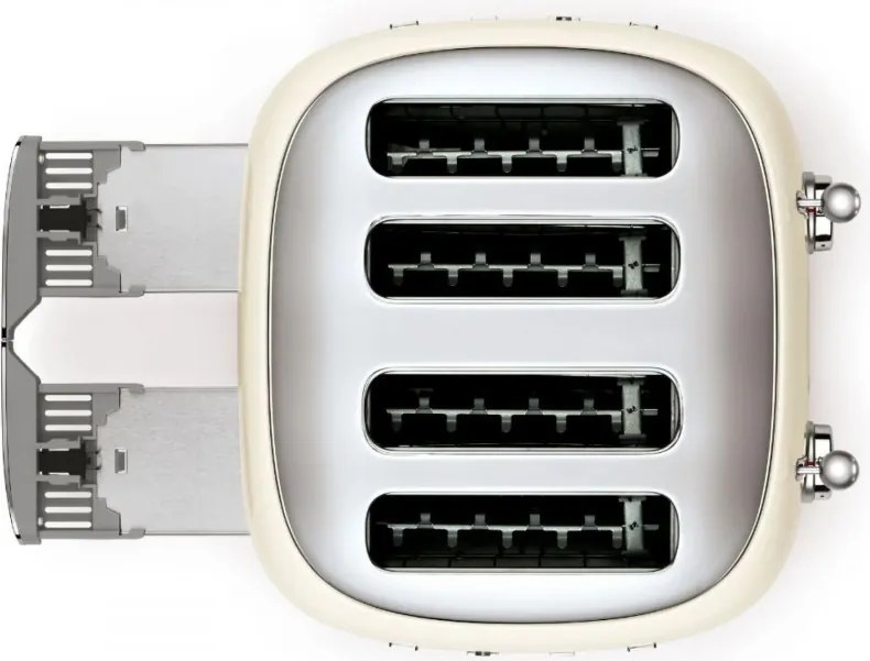 Prăjitor de pâine SMEG 50's Style TSF03CREU, 2000 W, 4 felii, 6 niveluri, Tava pentru firimituri, Cablu integrat, Oțel inoxidabil, Culoare crem