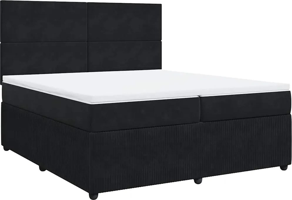 vidaXL Pat box spring cu saltea, negru, 200x200 cm, catifea