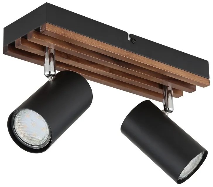 Plafoniera cu 2 spoturi directionabile metal negru lemn KAYDEN