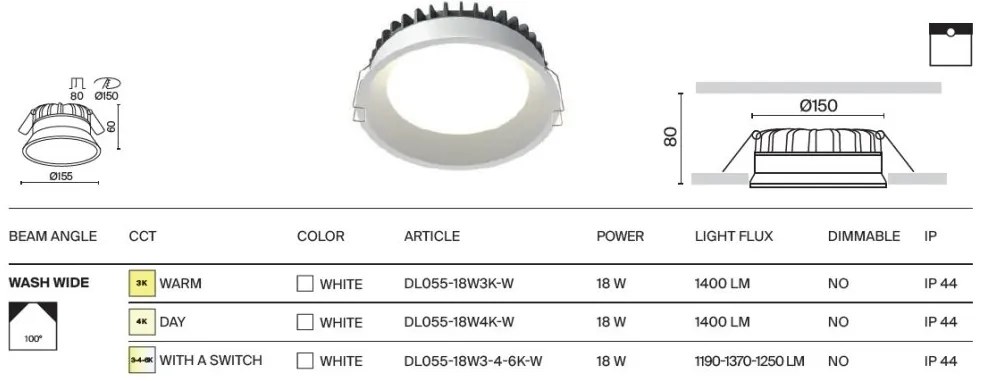 Spot LED incastrabil protectie IP44 Okno 3000k