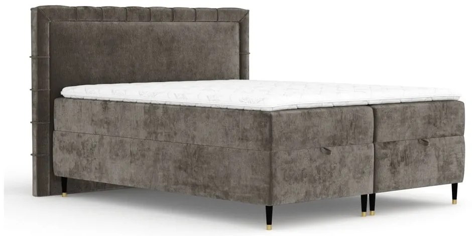Pat boxspring gri închis cu spațiu de depozitare 200x200 cm Voyage – Maison de Rêve