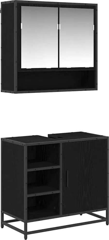 vidaXL Set de mobilier pentru baie 2 pcs Stejar Negru Lemn compozit