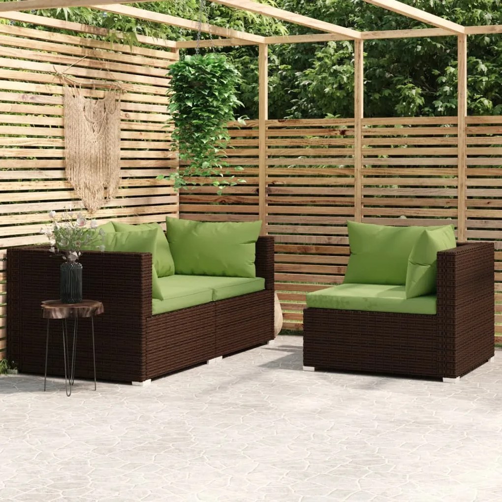 vidaXL Set mobilier de grădină cu perne, 3 piese, maro, poliratan