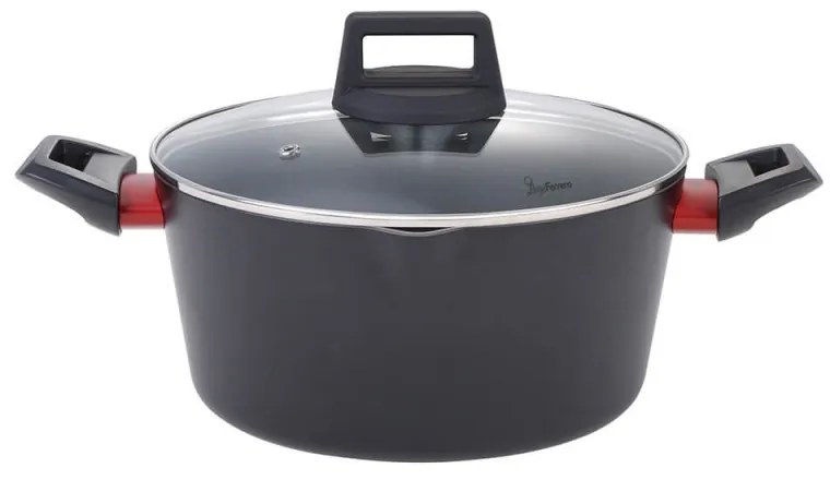 Cratiță Luigi Ferrero Rosso FR-2095 20x9.5cm, 2.2l, Acoperire neaderentă, Capac din sticlă cu gaură pentru abur, Inducție, Negru